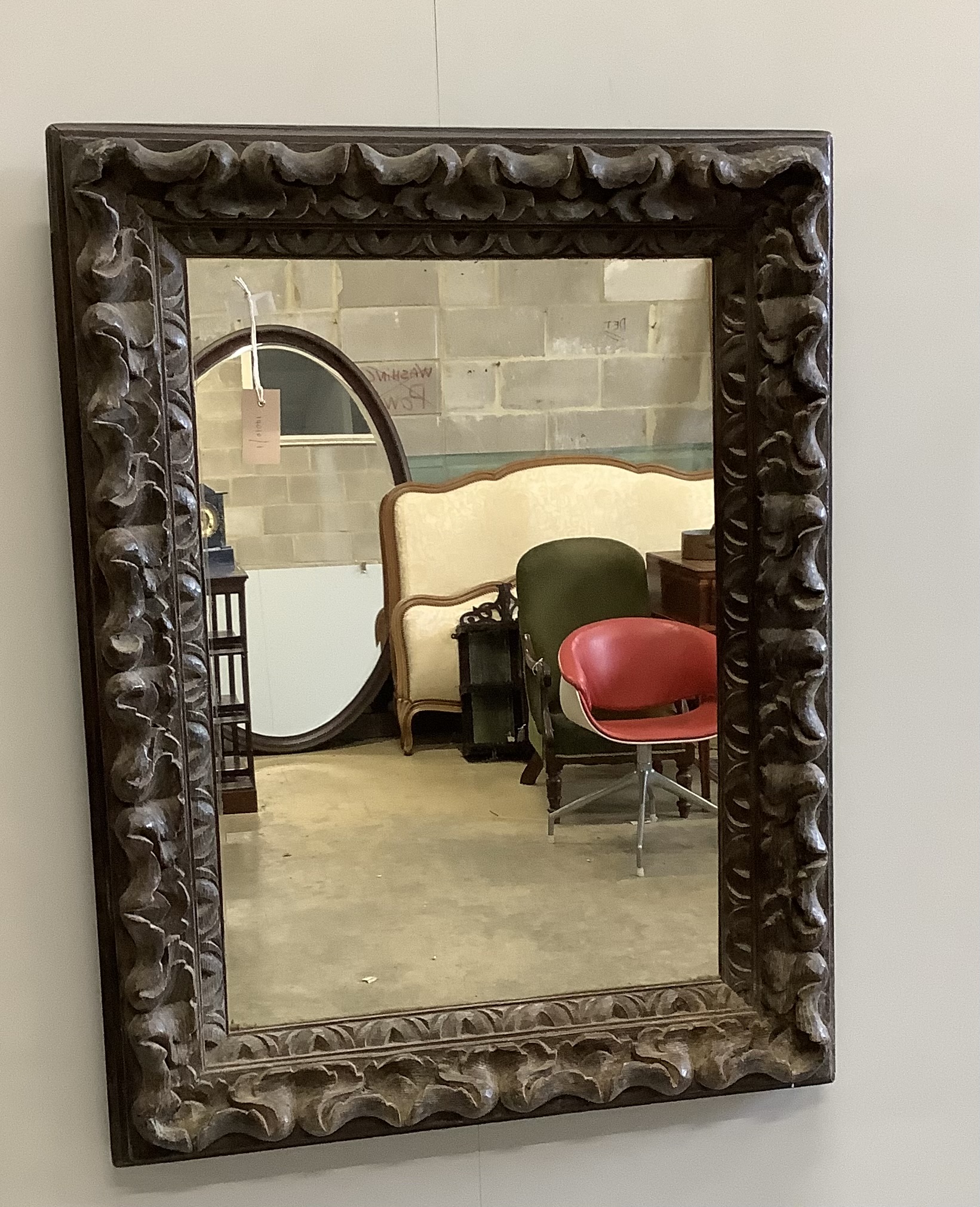 A 19th century Flemish rectangular carved hardwood wall mirror, width 74cm, height 97cm